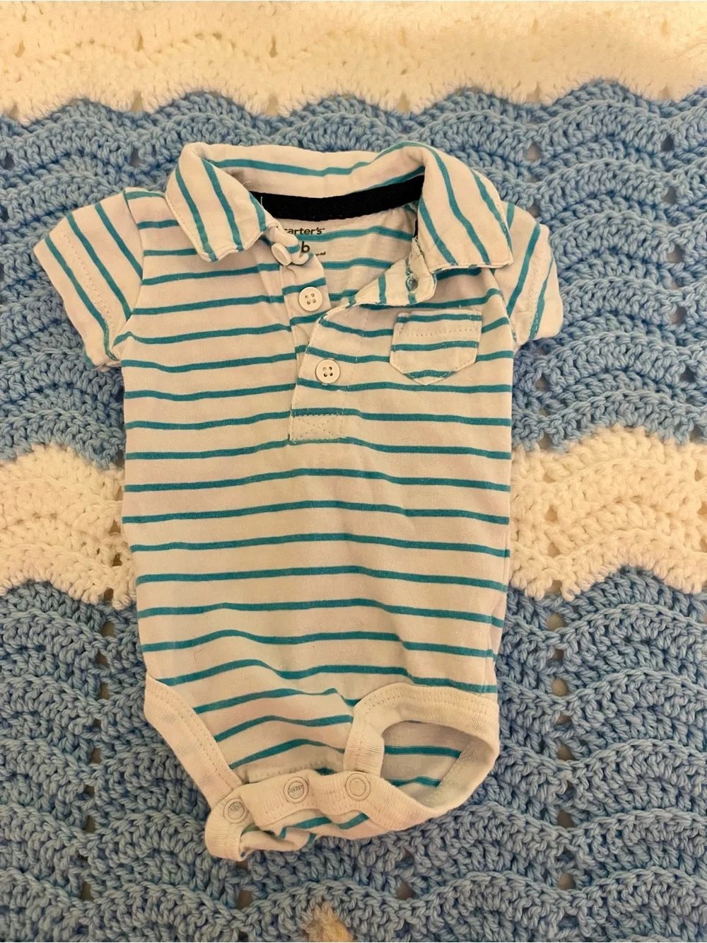Carter's White & Teal Striped Polo Baby Bodysuit